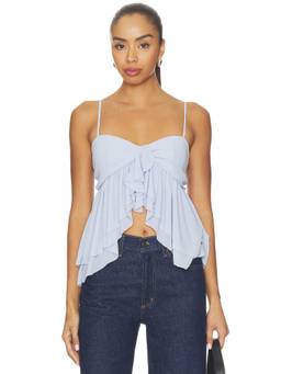 MAJORELLE - Mariposa Women's Ruffled Sleeveless Georgette Crop Top Blue
