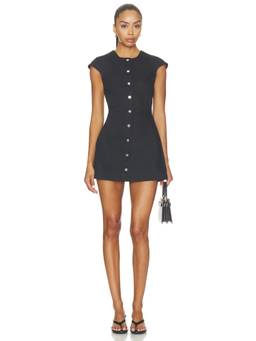 MATTHEW BRUCH - Cap Sleeve Women's Button-Down Denim Mini Dress Black