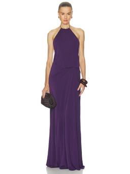 Mother of All - Open Back Women's Halter Neck Tie-Up Maxi Dress Purple