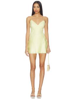 MORE TO COME - Satin Women's Lace Trim Slip Mini Dress Yellow