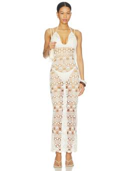 MORE TO COME - Crochet Women's Sheer Halter Neck Maxi Dress White