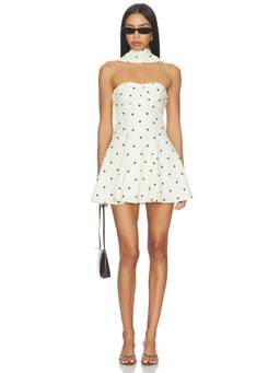 MORE TO COME - Dione Women's Polka Dot Strapless Bandeau Mini Dress Off White