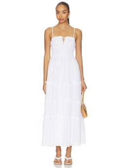 MORE TO COME - Zoe Women's Smocked Tie-Up Fit & Flare Maxi Dress White
