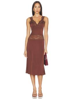 MORE TO COME - Georgianna Lace Women's Satin Sleeveless Midi Dress Brown