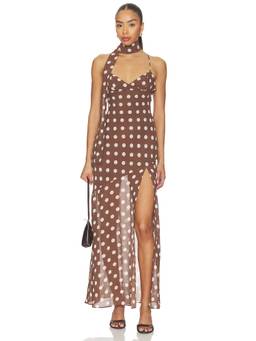 MORE TO COME - Briar Women's Polka Dot Georgette Maxi Dress Brown