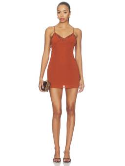 MORE TO COME - Beaded Women's Sleeveless Bodycon Mini Dress Orange