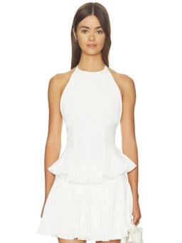 MORE TO COME - Anala Women's Halter Neck Boned Peplum Corset Top White