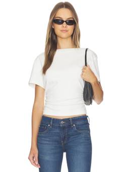 MADISON THE LABEL - Oxford Women's Cinched Waist Jersey Crop Top White