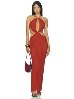 NBD - Plisse Women's Halter Cut-Out Gown Red