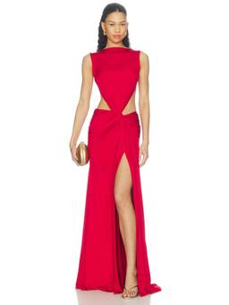 NBD - Zaina Women's Twisted Front Cut-Out Maxi Gown Red