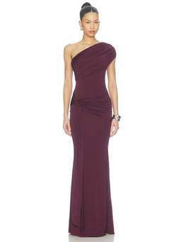 NBD - Rani Women's One-Shoulder Ruched Jersey Gown Burgundy