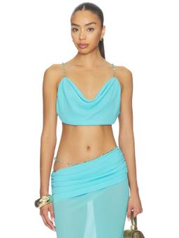 NBD - Kalika Women's Beaded Strap Backless Crop Top Blue