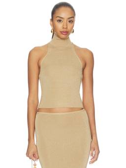 NBD - Nyla Shimmer Women's Sleeveless Mock Neck Tank Top Gold