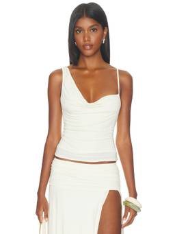 NBD - Women's One-Shoulder Ruched Jersey Tank Top Off White