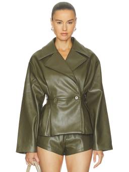 Nakedvice - Clover Women's Faux Leather Double Breasted Jacket Olive