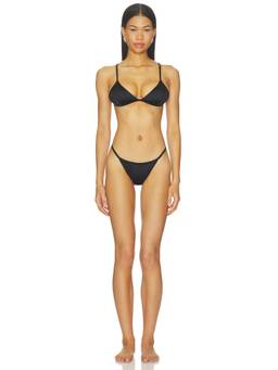 NIIHAI - Del Satin Women's Unpadded Adjustable Strap Bikini Set Black
