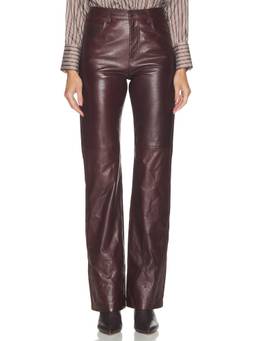 NILI LOTAN - Joan Women's High-Waist Leather Straight Trousers Brown