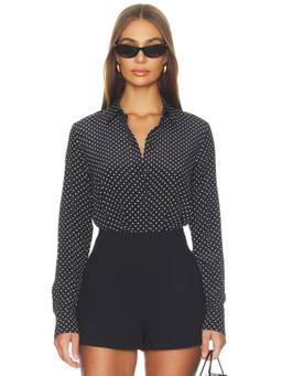 NILI LOTAN - Gaia Women's Polka Dot Silk Button-Down Shirt Black