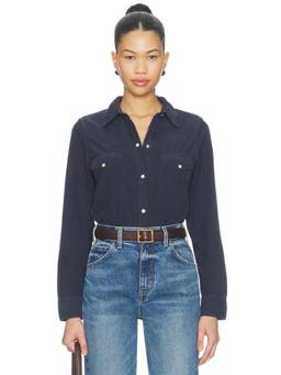 NILI LOTAN - Travis Corduroy Women's Snap Button Shirt Navy Blue