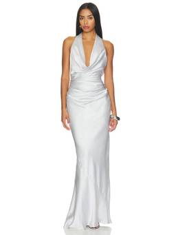 Nookie - Penelope Drape Women's Halter Neck Satin Maxi Gown Silver