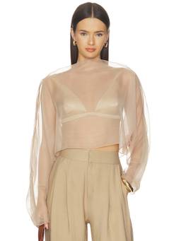 NONchalant Label - Sheer Mesh Women's Cropped Full Sleeves Crop Top Nude