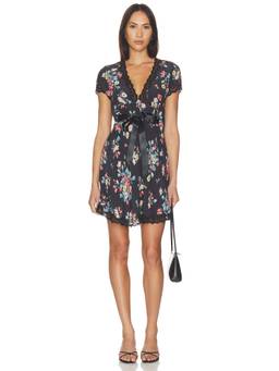 RIXO - Corina Women's Floral Lace Trim Mini Dress Black