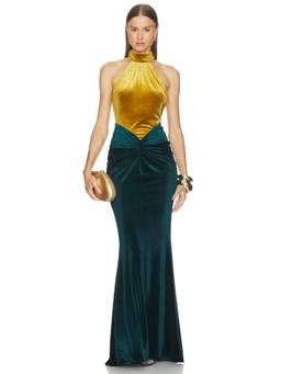 Retrofete - Goleta Velvet Women's Halter Neck Maxi Dress Green