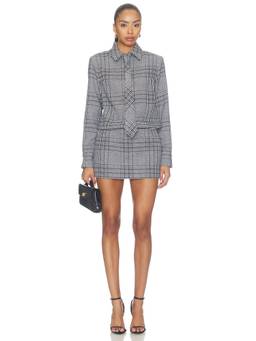 SER.O.YA - Chandler Women's Checked Tweed Mini Shirt Dress Grey