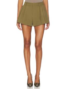 SER.O.YA - Pleated Crepe Women's Mid-Waist Tailored Shorts Olive