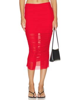 SER.O.YA - Maja Women's Ruched Mesh Midi Skirt Red