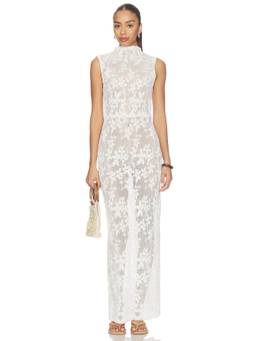 Shona Joy - Binx Women's Sheer Lace High Neck Maxi Dress White