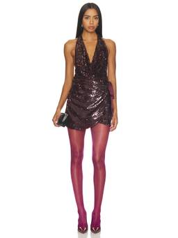 Show Me Your Mumu - Speakeasy Women's Sequin Halter Neck Mini Dress Wine