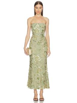 SAU LEE - Embellished Women's Strapless Boned Maxi Dress Green