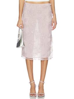 SAU LEE - Grace Women's Beaded Mesh Side Slit Midi Skirt Lavender