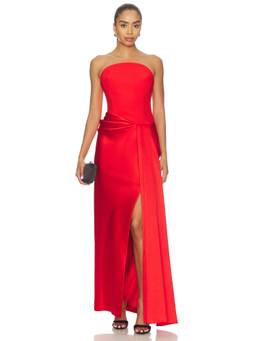 SOLACE London - Seri Women's Strapless Boned Bodice Maxi Dress Red
