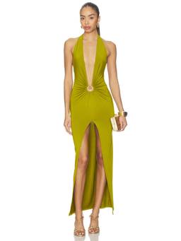 superdown - Cambri Women's Halter Neck Plunging Bodycon Maxi Dress Green