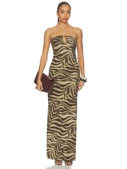 superdown - Riya Women's Strapless Cut-Out Tie-Up Maxi Dress Brown