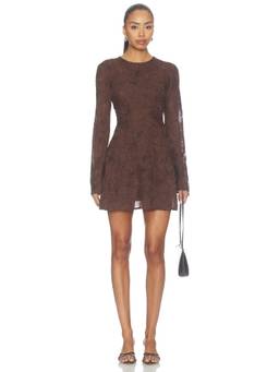 ROTATE - Kasyna Women's Floral Mesh Cinched Waist Mini Dress Brown
