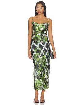 Tyler McGillivary - Elisa Women's Satin Tie-Up Back Slip Maxi Dress Green