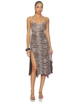 Tiger Mist - Arden Women's Halter Neck Animal Print Midi Dress Brown