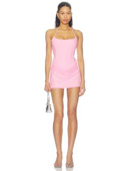 Tiger Mist - Women's Boned Halter Lace-Up Bodycon Mini Dress Pink