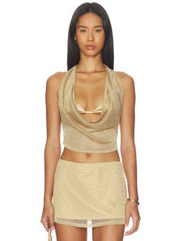 Tiger Mist - Makena Women's Metallic Halter Neck Bikini Top Gold