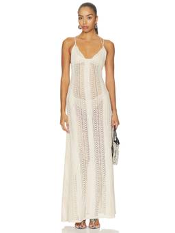 Tularosa - Aila Women's Sheer Macrame Knit Halter Maxi Dress Off White