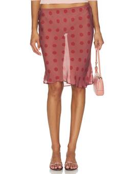 With Jean - Penny Women's Polka Dot Pull-On Midi Skirt Maroon