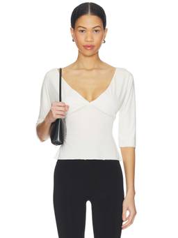 With Jean - Lana Women's V-Neck Quarter Sleeve Crop Top White