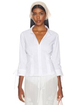 With Jean - Lauren Women's Tie-Cuff Poplin Button-Down Shirt White