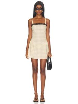 WeWoreWhat - Vintage Poplin Women's Lace Trim Sleeveless Mini Dress Beige