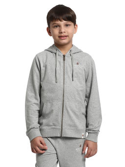 Beverly Hills Polo Club - No Washout Grey Solid Full Sleeves Hooded Hoodie