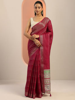 Libas - Wine Ethnic Motif Woven Design Saree with Unstitched Blouse