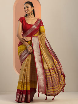 Libas - Maroon Zari Woven Design Border Saree with Unstitched Blouse